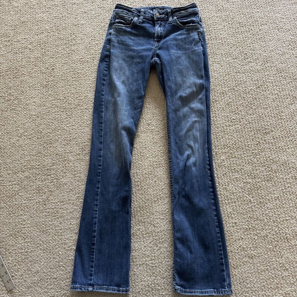 Silver Jeans Co. Western Avery Slim Boot Womens 26x33 Blue Embroidered Denim
